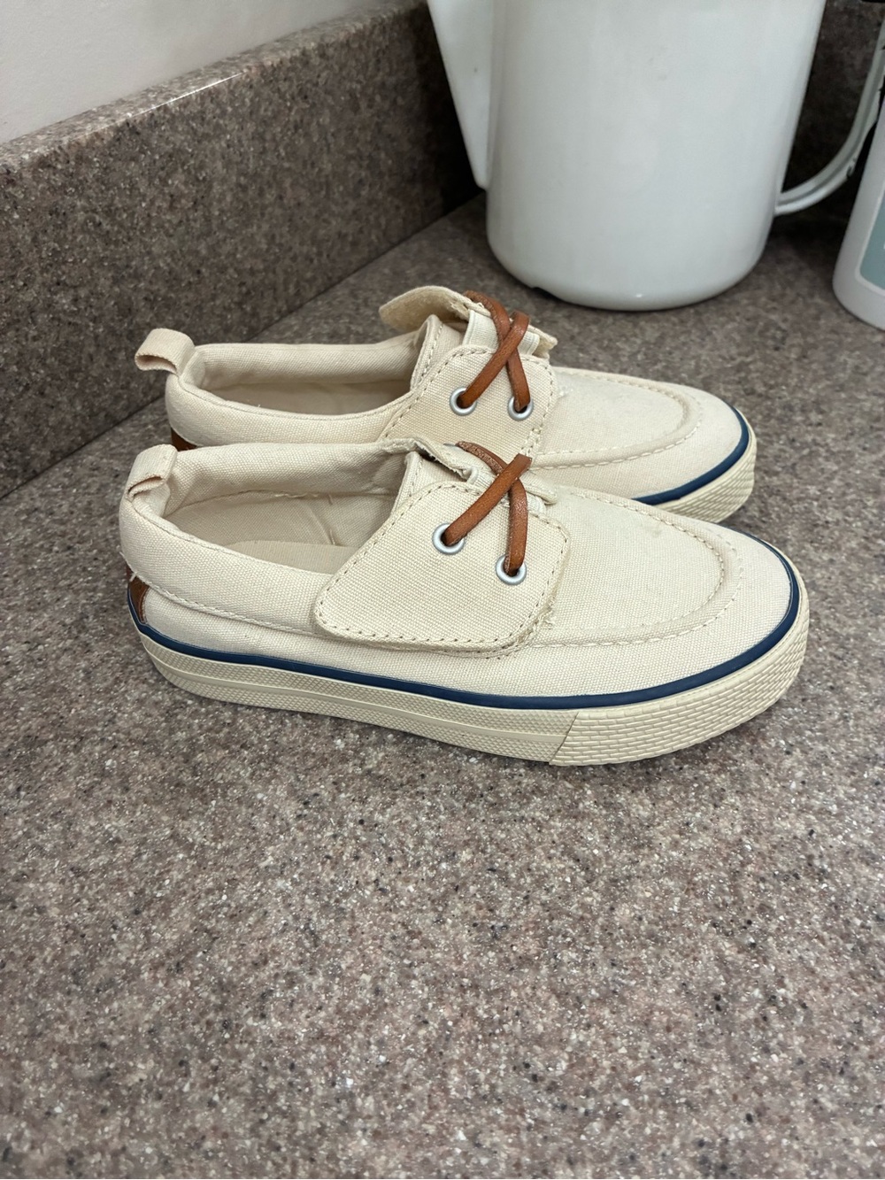 Gymboree Cream Canvas Kids Boat Sneakers with Brown Laces